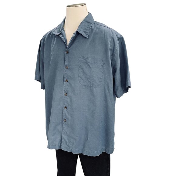Panama Jack Mens XXL Button Up Shirt Blue Short Sleeve Ramie Cotton Relaxed Fit - Picture 6 of 8